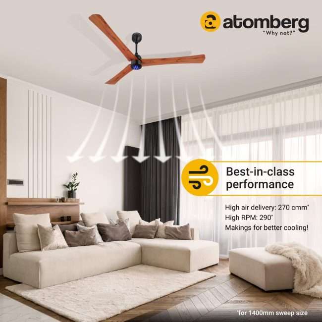 atomberg Renesa+ 1400mm 32W BLDC motor Energy Saving Fan with Remote Control (Golden Oak Wood)