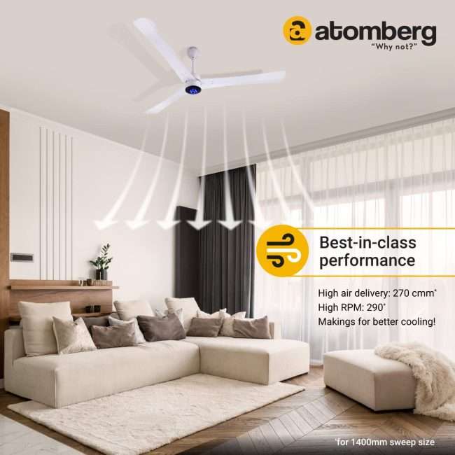 atomberg Renesa+ 1400mm BLDC Motor 5 Star Rated Ceiling Fans for Home with Remote Control | Upto 65% Energy Saving High Speed Fan with LED Lights | 2+1 Year Warranty (Pearl White)