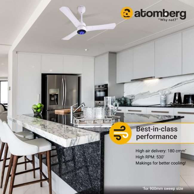 atomberg Renesa+ 900mm BLDC Motor 5 Star Rated Ceiling Fans for Home with Remote Control | Upto 65% Energy Saving High Speed Fan with LED Lights | 2+1 Year Warranty (Pearl White)
