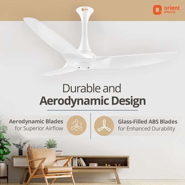 Orient Aeroquiet Ceiling Fan for Home 48 inch 1200mm (White)