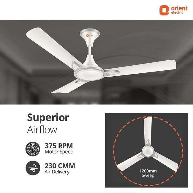 Orient Electric Kiara Shine 1200mm High Speed Ceiling Fan (Pearl Metallic White)