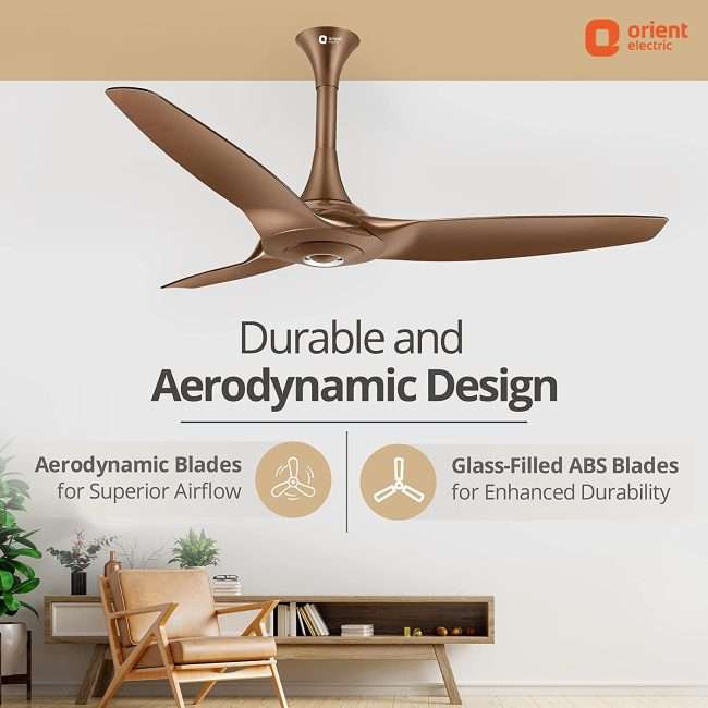 Orient Aeroquiet Ceiling Fan for Home 48 inch 1200mm (Caramel Brown)