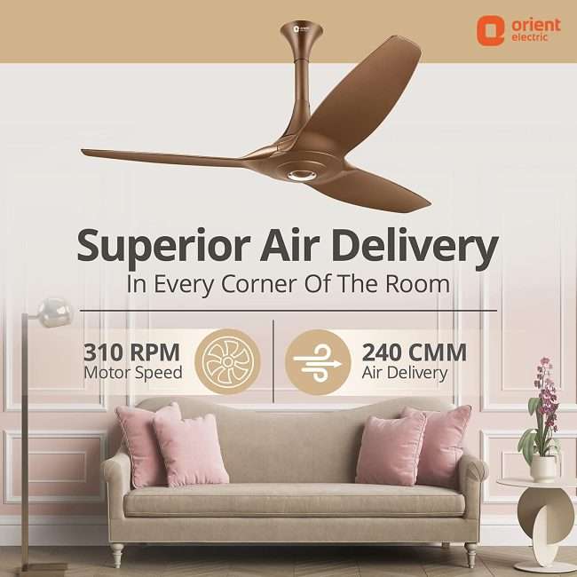 Orient Aeroquiet Ceiling Fan for Home 48 inch 1200mm (Caramel Brown)
