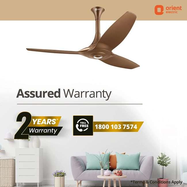 Orient Aeroquiet Ceiling Fan for Home 48 inch 1200mm (Caramel Brown)