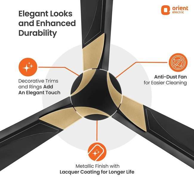 Orient Electric Wendy 1200mm ceiling fan (Metallic Black-Gold)