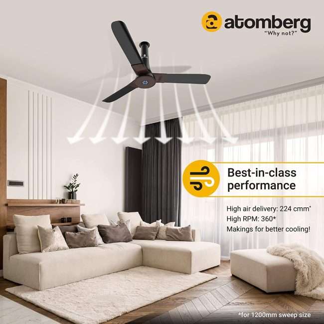 atomberg Studio+ 1200mm BLDC Motor 5 Star Rated Ceiling Fans for Home with Remote Control | Upto 65% Energy Saving High Speed Fan with LED Lights | 1+1 Year Warranty (Earth Brown)