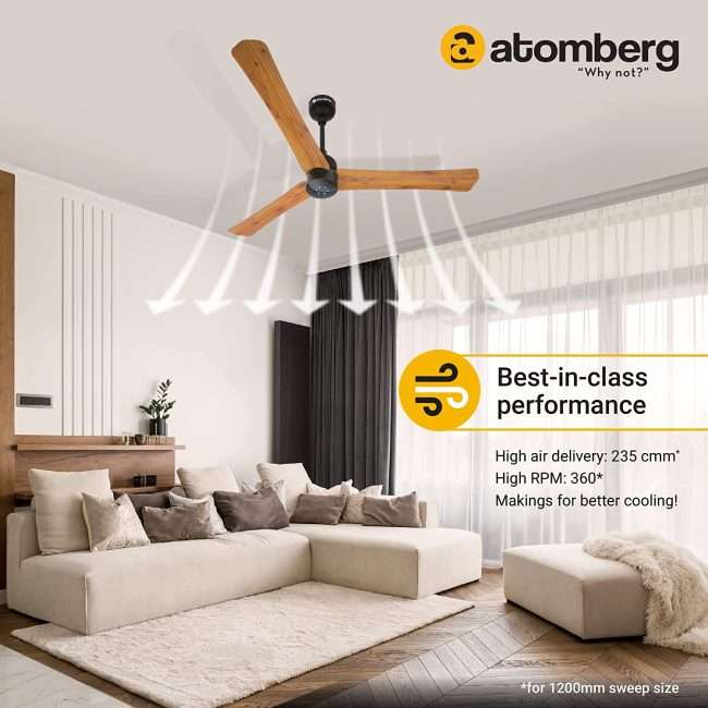 atomberg Renesa+ 1200mm BLDC Motor 5 Star Rated Ceiling Fans for Home with Remote Control | Upto 65% Energy Saving High Speed Fan with LED Lights | 2+1 Year Warranty (Golden oakwood)