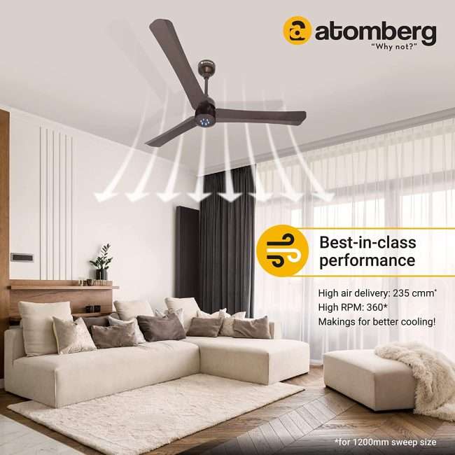 atomberg Renesa+ 1200mm BLDC Motor 5 Star Rated Ceiling Fans for Home with Remote Control | Upto 65% Energy Saving High Speed Fan with LED Lights | 2+1 Year Warranty (Earth Brown)