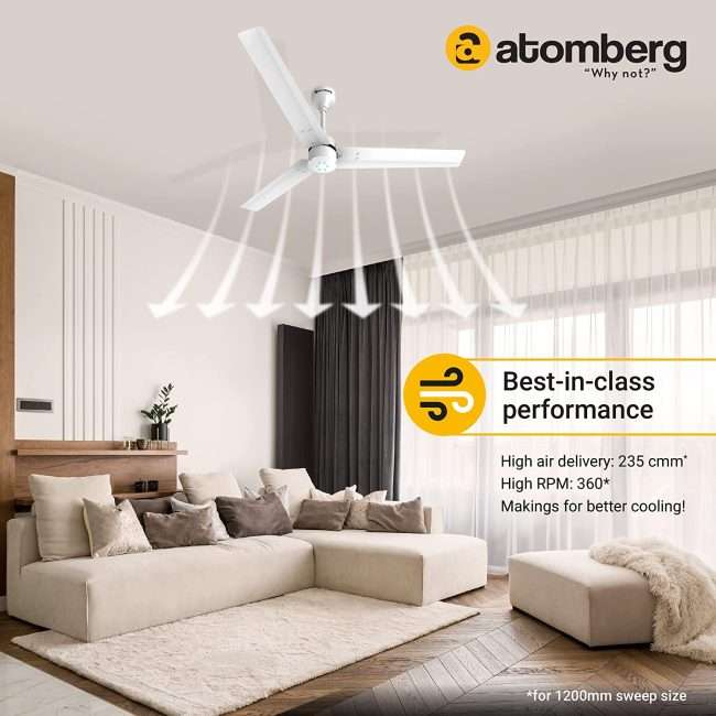 atomberg Renesa 1200mm BLDC Motor 5 Star Rated Ceiling Fans for Home with Remote Control | Upto 65% Energy Saving High Speed Fan with LED Lights | 2+1 Year Warranty (White)