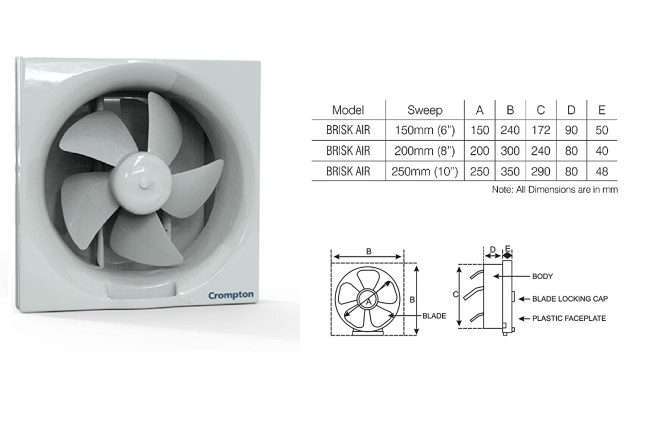 Crompton Plastic Brisk Air Plus 6-Inch Exhaust Fan (White)