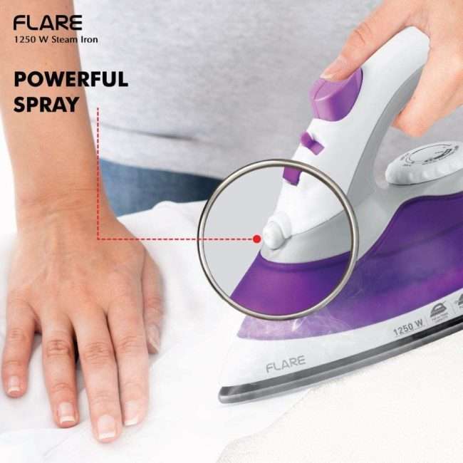 HAVELLS Flare 1250 W Steam Iron with Teflon Coated Sole Plate, Vertical & Horizontal Ironing & 2 Years Warranty. (Purple)