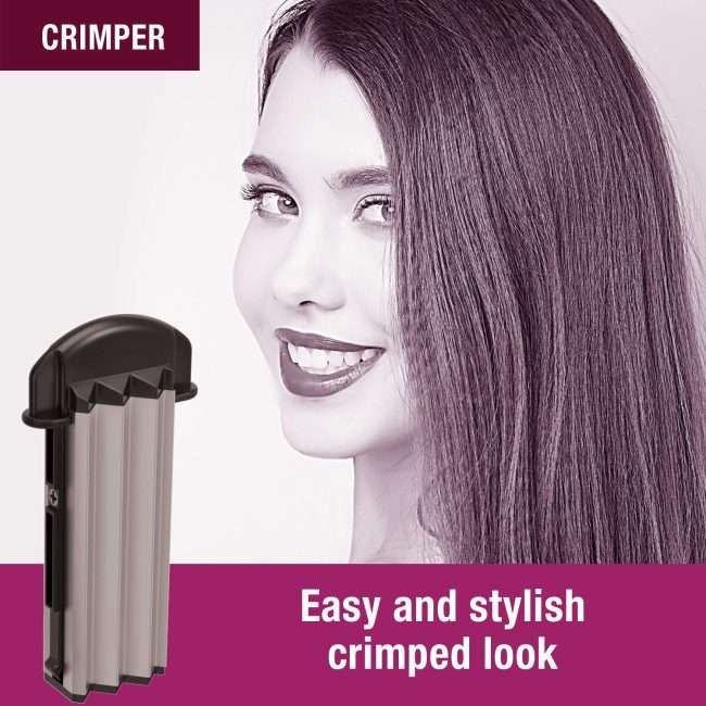 Havells HC4040 5 in 1 Hair Styler - Straightener, 19mm Curler, Crimper, Conical Curler & Volume Brush for Multiple Styles - (Silver & Black) (Silver & Black) (HC4045)