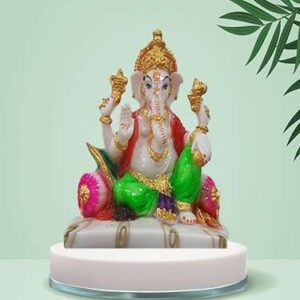 Ganesha Idol Statue Figurine (10 cm X 5 cm X 9.5 cm) - Decorations Items for Home Gifts (Multicolour, Resin)