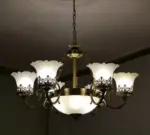 TRACKLITE JHUMMAR Antique Design Brass 6 Portuguese (HALL LIGHT) Style And 1 Glass Handi Antique Chandelier Chandelier Ceiling Lamp   Living Room Kids Room  Living Rooms, Dining Rooms, Halls or Bedrooms, jhumar Lighting for Home, jhumar for Hall(Brown, White)                                             (INSTALLATION FREE + 6  BULB FREE)