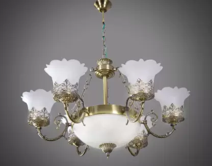 TRACKLITE JHUMMAR Antique Design Brass 6 Portuguese (HALL LIGHT) Style And 1 Glass Handi Antique Chandelier Chandelier Ceiling Lamp   Living Room Kids Room  Living Rooms, Dining Rooms, Halls or Bedrooms, jhumar Lighting for Home, jhumar for Hall(Brown, White)                                             (INSTALLATION FREE + 6  BULB FREE)