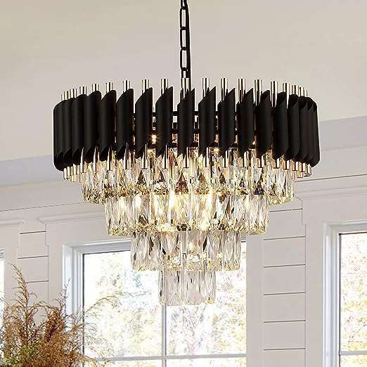 TRACKLITE JHUMAR Brontes k9 cystral Glass Modern Ceiling jhummer/Chandelier Light Fixture (BLACK GOLD)  (4 FEET -L 8 FEET W)                                    (INSTALLATION FREE +12 BULB FREE FREE )