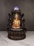 Lord Buddha Tabletop Waterfall Fountain Fengshui Meditation Relaxing Indoor Decoration, Lord Budha Ji Waterfall Kit with Crystal Ball and Led Light for Home Office Decor (Lord Buddha)