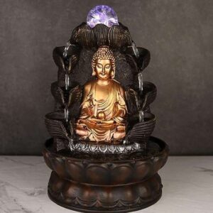 Lord Buddha Tabletop Waterfall Fountain Fengshui Meditation Relaxing Indoor Decoration, Lord Budha Ji Waterfall Kit with Crystal Ball and Led Light for Home Office Decor (Lord Buddha)