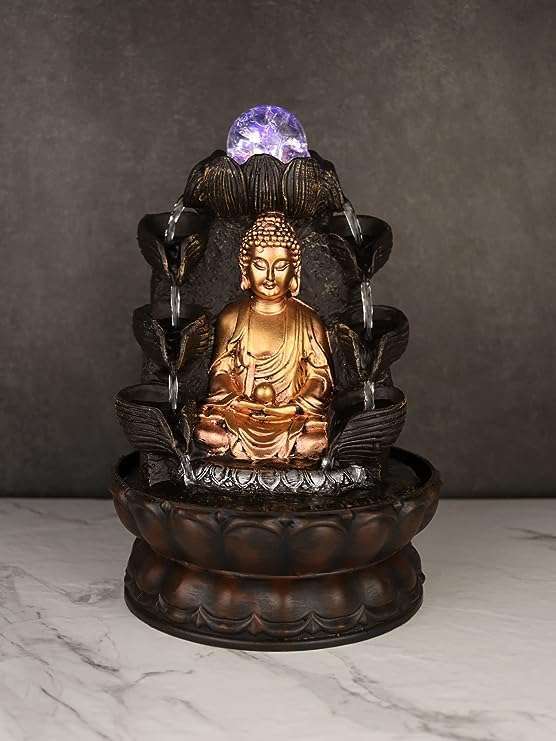 Lord Buddha Tabletop Waterfall Fountain Fengshui Meditation Relaxing Indoor Decoration, Lord Budha Ji Waterfall Kit with Crystal Ball and Led Light for Home Office Decor (Lord Buddha)