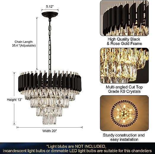 TRACKLITE JHUMAR Brontes k9 cystral Glass Modern Ceiling jhummer/Chandelier Light Fixture (BLACK GOLD)  (4 FEET -L 8 FEET W)                                    (INSTALLATION FREE +12 BULB FREE FREE )