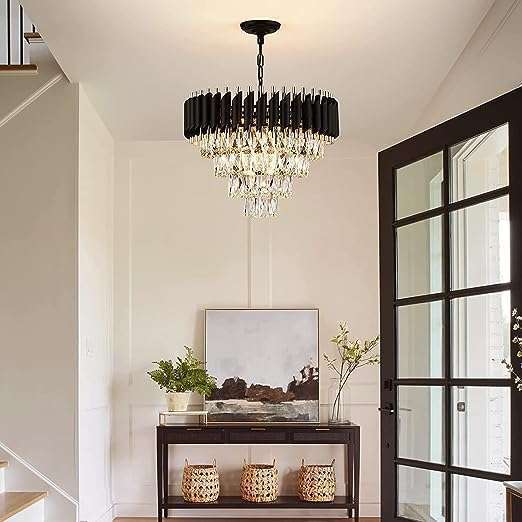 TRACKLITE JHUMAR Brontes k9 cystral Glass Modern Ceiling jhummer/Chandelier Light Fixture (BLACK GOLD)  (4 FEET -L 8 FEET W)                                    (INSTALLATION FREE +12 BULB FREE FREE )