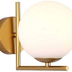 TRACKLITE MORDEN Wall Lamp Iron Glass Globe Lampshade Bedroom Wall Light (Corded Electric,White, Golden)       ( WHITH BULB FREE FREE FREE )