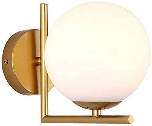 TRACKLITE MORDEN Wall Lamp Iron Glass Globe Lampshade Bedroom Wall Light (Corded Electric,White, Golden)       ( WHITH BULB FREE FREE FREE )