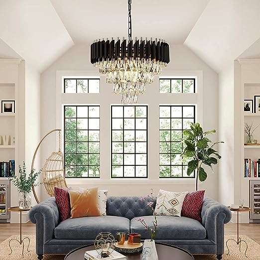 TRACKLITE JHUMAR Brontes k9 cystral Glass Modern Ceiling jhummer/Chandelier Light Fixture (BLACK GOLD)  (4 FEET -L 8 FEET W)                                    (INSTALLATION FREE +12 BULB FREE FREE )