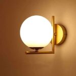 TRACKLITE MORDEN Wall Lamp Iron Glass Globe Lampshade Bedroom Wall Light (Corded Electric,White, Golden)       ( WHITH BULB FREE FREE FREE )