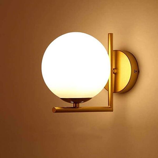 TRACKLITE MORDEN Wall Lamp Iron Glass Globe Lampshade Bedroom Wall Light (Corded Electric,White, Golden)       ( WHITH BULB FREE FREE FREE )