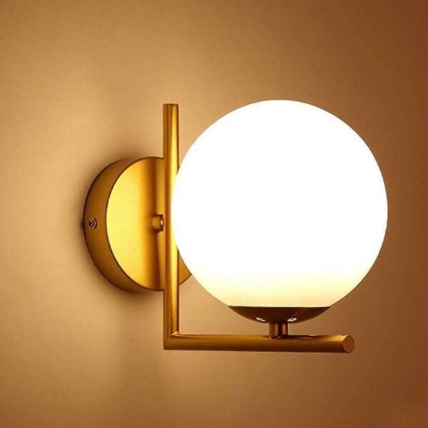 TRACKLITE MORDEN Wall Lamp Iron Glass Globe Lampshade Bedroom Wall Light (Corded Electric,White, Golden)       ( WHITH BULB FREE FREE FREE )
