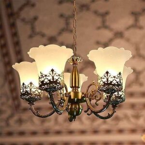 TRACKLITE ANTIQ JHUMMAR Code-8893  5-Light Portable Chandelier with Brass Finish and Antique Design - Perfect for Living Rooms, Dining Rooms, Halls or Bedrooms, jhumar Lighting for Home, jhumar for Hall  (INSTALLATION FREE + 5 BULB FREE)