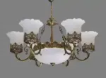 TRACKLITE JHUMMAR Antique Design Brass 6 Portuguese (HALL LIGHT) Style And 1 Glass Handi Antique Chandelier Chandelier Ceiling Lamp   Living Room Kids Room  Living Rooms, Dining Rooms, Halls or Bedrooms, jhumar Lighting for Home, jhumar for Hall(Brown, White)                                             (INSTALLATION FREE + 6  BULB FREE)