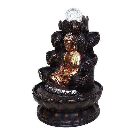 Lord Buddha Tabletop Waterfall Fountain Fengshui Meditation Relaxing Indoor Decoration, Lord Budha Ji Waterfall Kit with Crystal Ball and Led Light for Home Office Decor (Lord Buddha)