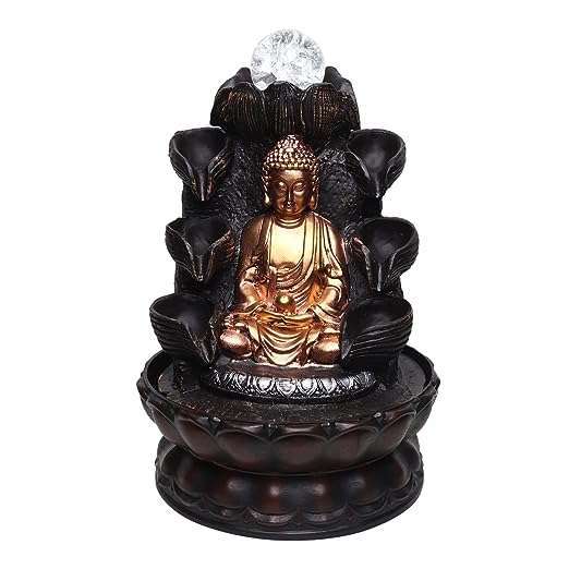 Lord Buddha Tabletop Waterfall Fountain Fengshui Meditation Relaxing Indoor Decoration, Lord Budha Ji Waterfall Kit with Crystal Ball and Led Light for Home Office Decor (Lord Buddha)