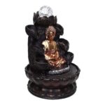 Lord Buddha Tabletop Waterfall Fountain Fengshui Meditation Relaxing Indoor Decoration, Lord Budha Ji Waterfall Kit with Crystal Ball and Led Light for Home Office Decor (Lord Buddha)