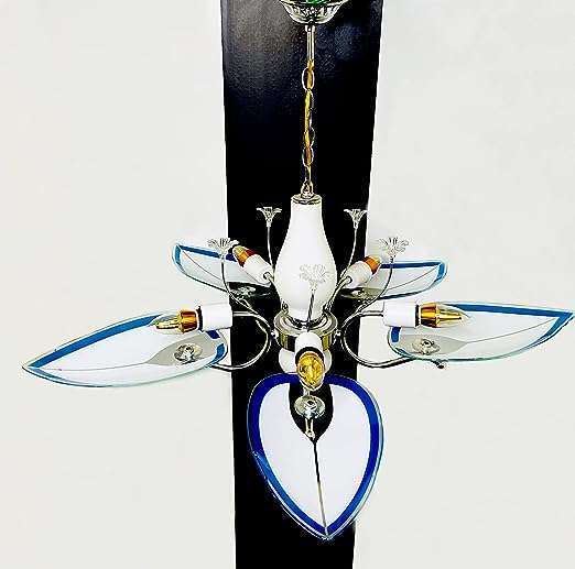 Tracklite Beautiful Lotus Shape Hanging Light(BLUE), Beautiful Flowers Leafs Light,Latest Heritage Design Decorate for Living Room, Bedroom Drawing room (Installation Free+5 Bulb Free)