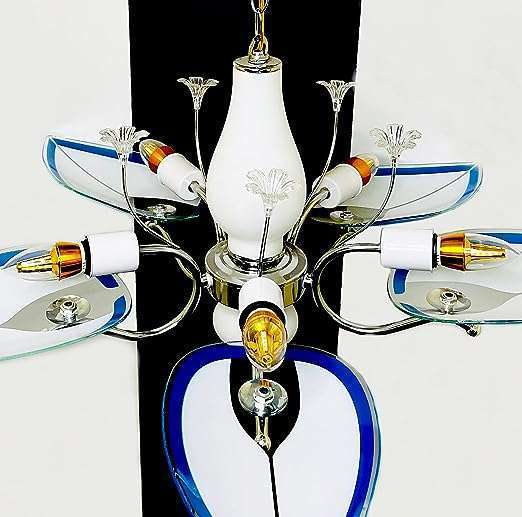 Tracklite Beautiful Lotus Shape Hanging Light(BLUE), Beautiful Flowers Leafs Light,Latest Heritage Design Decorate for Living Room, Bedroom Drawing room (Installation Free+5 Bulb Free)