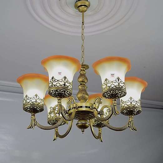 TRACKLITE JHUMMAR Antique Finished Portuguese Style Chandelier Hanging/Pendant Ceiling LAMP/Light Best Suitable FO Hall, Room, Dinning,  Bedroom Living rooms ETC. (6 Light)                     (INSTALLATION FREE + 6 BULB FREE)