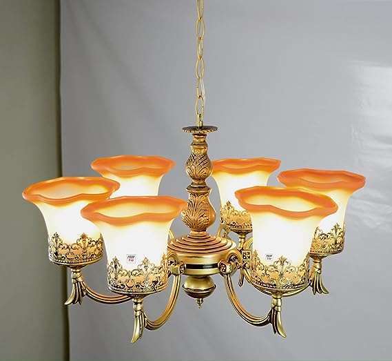 TRACKLITE JHUMMAR Antique Finished Portuguese Style Chandelier Hanging/Pendant Ceiling LAMP/Light Best Suitable FO Hall, Room, Dinning,  Bedroom Living rooms ETC. (6 Light)                     (INSTALLATION FREE + 6 BULB FREE)