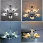 TRACKLITE Exclusive Economic Range of 5 Light Chandelier with Leaves Shape Glass Shade & Very fine Steel/crom Finished frem, for Bedroom, Drawing Room, Hall, Dinning, Shop) Chandelier Ceiling Lamp  (White)     (INSTALLATION FREE + 5 BULB FREE)