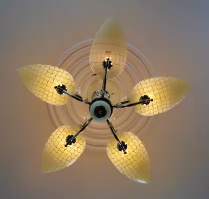 TRACKLITE Exclusive Economic Range of 5 Light Chandelier with Leaves Shape Glass Shade & Very fine Steel/crom Finished frem, for Bedroom, Drawing Room, Hall, Dinning, Shop) Chandelier Ceiling Lamp  (White)     (INSTALLATION FREE + 5 BULB FREE)