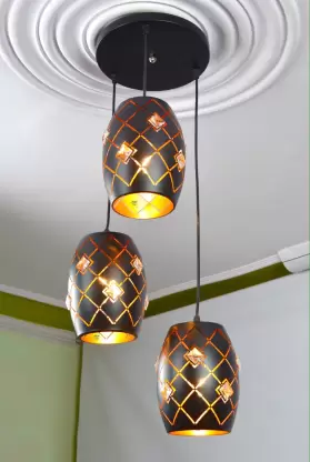 TRACKLITE  Pendant Light with Rustic Black Metal Retro Matte Black Adjustable 3-Lights Hanging Light Pendant Lamp Fixture for Kitchen Island, Barn, Dining Room, Cafe, Farmhouse DLAF-T06/3 Pendants Ceiling Lamp  (Black) (WITH  3 BULB FREE FREE )