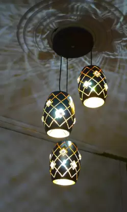 TRACKLITE  Pendant Light with Rustic Black Metal Retro Matte Black Adjustable 3-Lights Hanging Light Pendant Lamp Fixture for Kitchen Island, Barn, Dining Room, Cafe, Farmhouse DLAF-T06/3 Pendants Ceiling Lamp  (Black) (WITH  3 BULB FREE FREE )