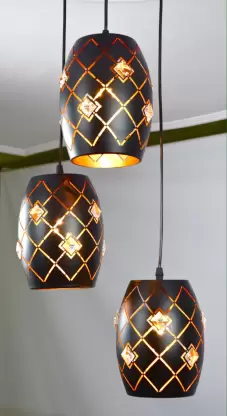 TRACKLITE  Pendant Light with Rustic Black Metal Retro Matte Black Adjustable 3-Lights Hanging Light Pendant Lamp Fixture for Kitchen Island, Barn, Dining Room, Cafe, Farmhouse DLAF-T06/3 Pendants Ceiling Lamp  (Black) (WITH  3 BULB FREE FREE )