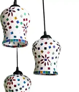 TRACKLITE CLASSICAL Antique PR-Maharaja Glass Three Light Ceiling with Black Fitting Chandelier Hanging for Bedroom, Living Room, Restaurant Pendants Ceiling Lamp Chandelier Ceiling Lamp  (Multicolor)  ( WITH BULB FREE FREE)