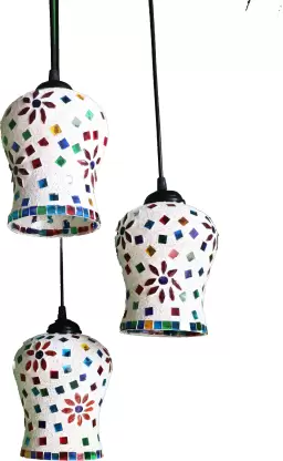 TRACKLITE CLASSICAL Antique PR-Maharaja Glass Three Light Ceiling with Black Fitting Chandelier Hanging for Bedroom, Living Room, Restaurant Pendants Ceiling Lamp Chandelier Ceiling Lamp  (Multicolor)  ( WITH BULB FREE FREE)