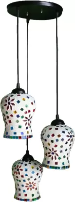 TRACKLITE CLASSICAL Antique PR-Maharaja Glass Three Light Ceiling with Black Fitting Chandelier Hanging for Bedroom, Living Room, Restaurant Pendants Ceiling Lamp Chandelier Ceiling Lamp  (Multicolor)  ( WITH BULB FREE FREE)