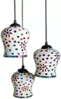 TRACKLITE CLASSICAL Antique PR-Maharaja Glass Three Light Ceiling with Black Fitting Chandelier Hanging for Bedroom, Living Room, Restaurant Pendants Ceiling Lamp Chandelier Ceiling Lamp  (Multicolor)  ( WITH BULB FREE FREE)