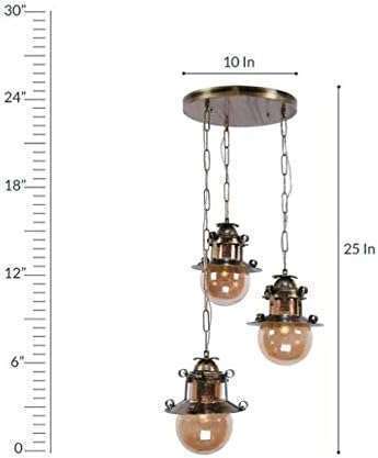 TRACKLITE Antique Brass Metal Doom Shape Hanging Pendant Cluster Light Lamp Scones for Home Decoration ( WITH Bulb FREE FREE ) (Antique Hanging Light Triple)